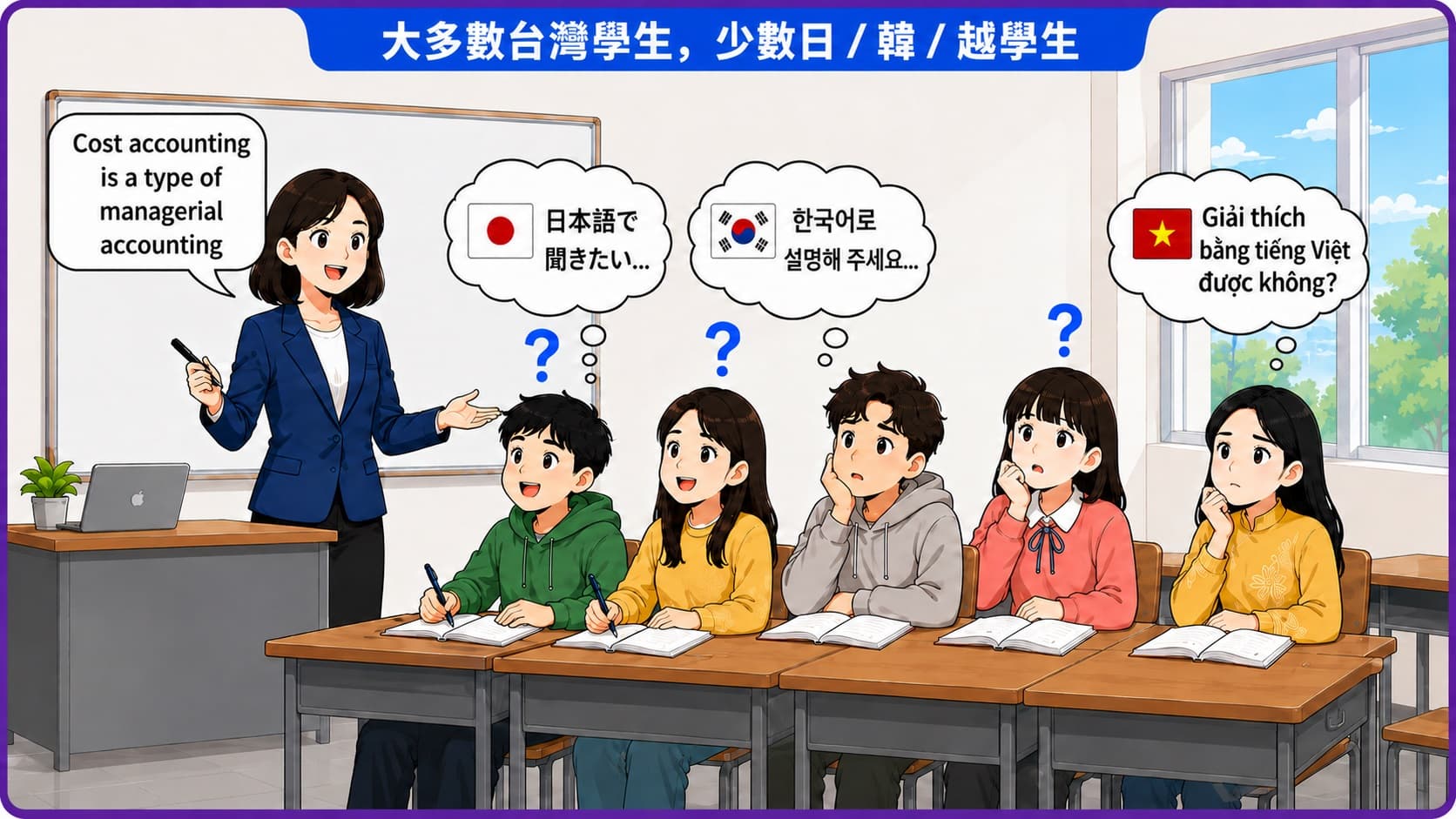 多語教室痛點:不是每位學生都能即時理解英文授課